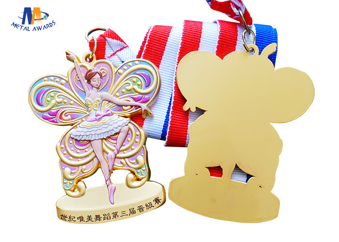 Dancing Medal In 3D Effect Colors Painting for Dancing Girl With Woven Ribbon