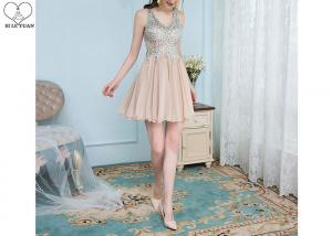Wholesale Chiffon Nude Short Black Formal Dresses / Top Diamond Prom Dress Puffy Down Part from china suppliers