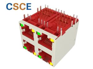 Wholesale Metal Shielded 2x2 Stacked RJ45 Connectors / 4 Ports 8P8C Gigabit Ethernet RJ45 Jack from china suppliers