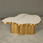 Living Room Stainless Steel Central Coffee Table Bright Gold Satin Finish