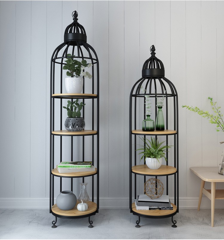 Interior Decoration Metal Display Racks And Stands Creative Bird Cage Shape Flower Shelf