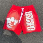 Vintage Graphic French Terry Shorts with Drawstring Closure and Distressed Acid