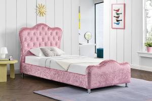 China Girl Pink Upholstered Plywood Bed Frame With Dimond Buttons Headboard on sale
