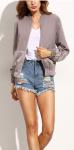Custom Womens Woven Jacket , 100% Polyester Lining Ladies Satin Bomber Jacket
