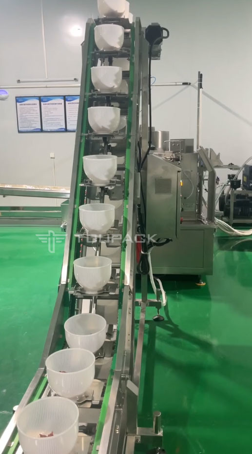Rotary Vacuum Bag Packaging Machine Beef Cubes Weighing And Packaging System Multihead Weigher