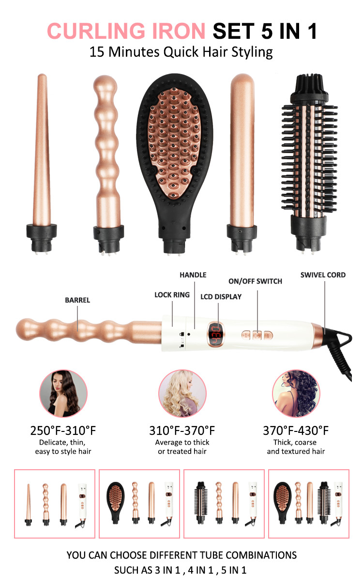 Interchangeable Ceramic Barrel Hot Hair Tool , 50HZ Hair Curler Wand Set