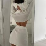 Sexy Two Piece Casual Set , Cardigan Long Sleeve Shirt And Skirt Set