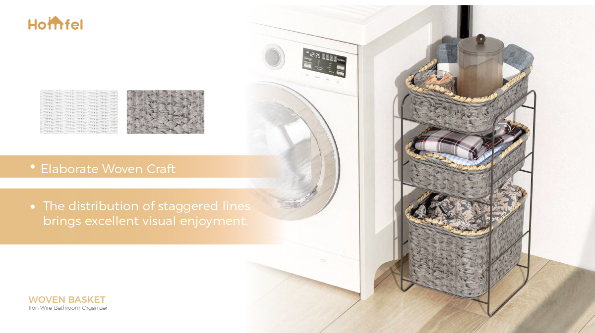 3 Tiers Japanese Bathroom Organizer Storage Rack With Woven Baskets