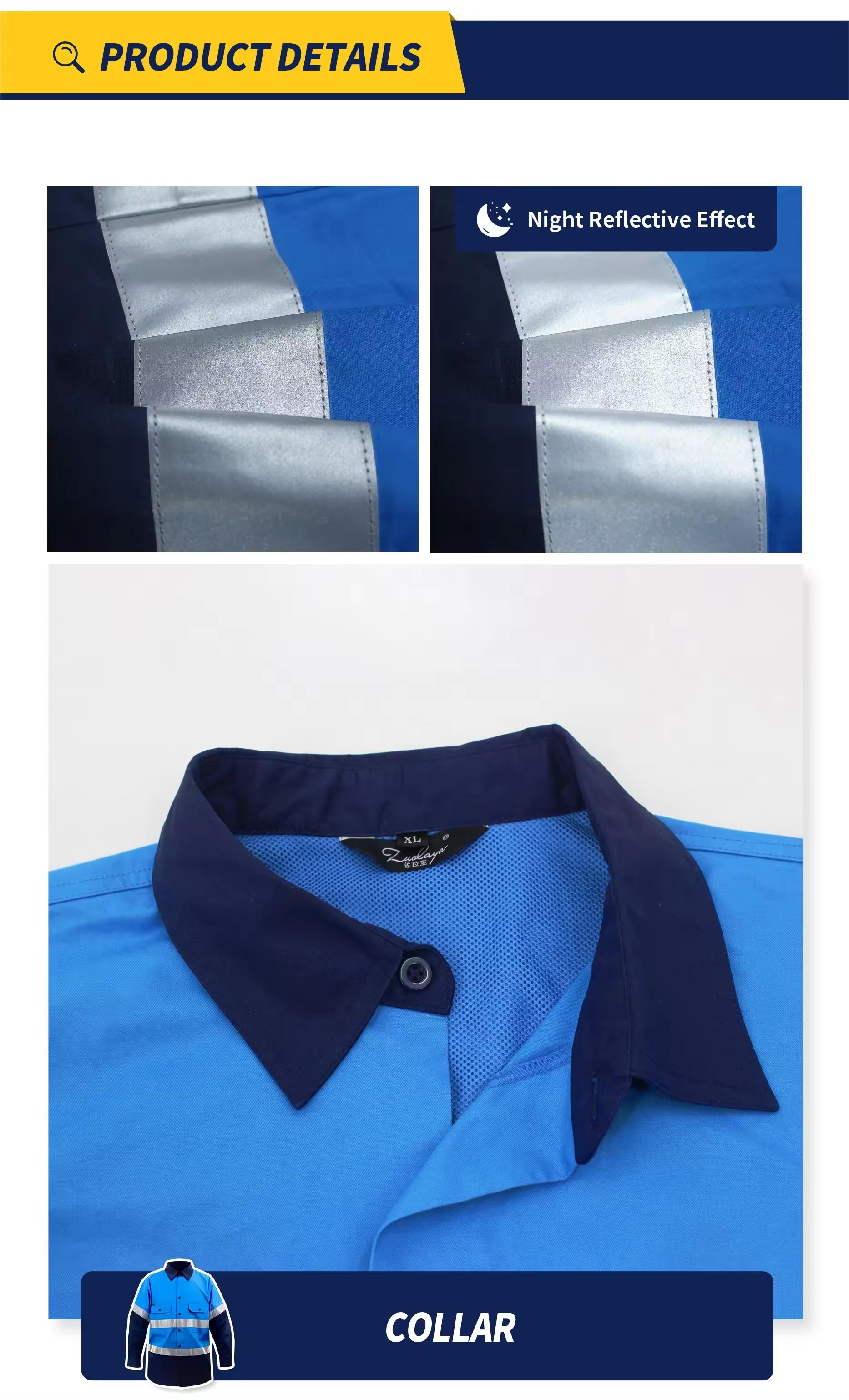 Custom Royal Blue Hi Vis Safety Men Shirt Reflective Road Safety Mining Shirts Wholesale Engineering Uniform Workwear