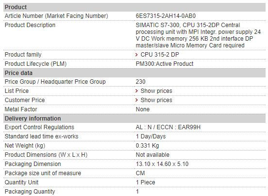6ES7315-2AH14-0AB0 6ES7 315-2AH14-0AB0 Siemens Processor Module