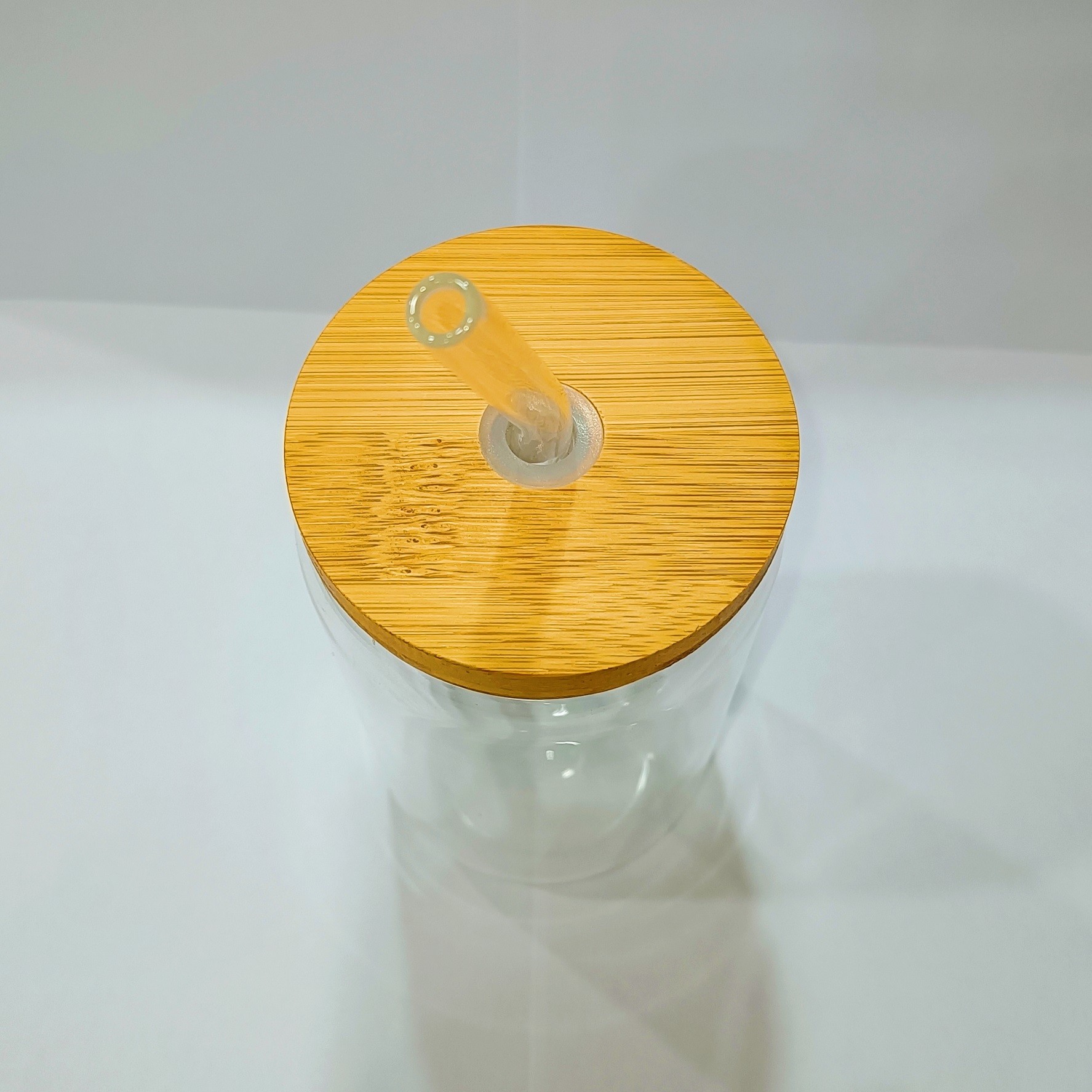 Water Transparent Glass Bottle With Straw Bamboo Lid