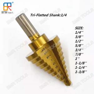 China BMR TOOLS Inch Size Straight Flute HSS Step Bit 1/4 Tri-Flatted Shank with Tin-Coating on sale