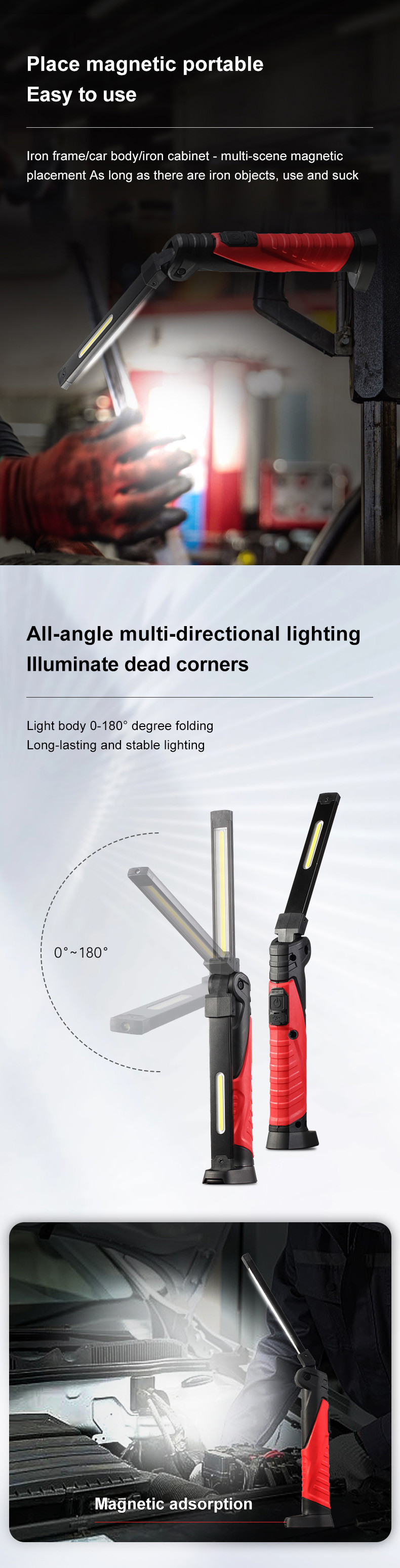8W Handheld Dimmable LED Slim Work Light With Magnetic Pick Up For Car Repair