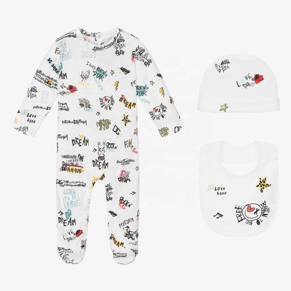 Bamboo Cotton baby clothing set 3 pcs longsleeve romper hat and bibs new style