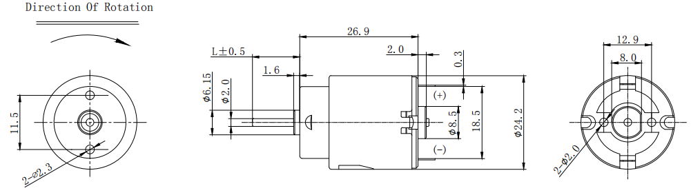 24mm 10000 Rpm 260 Brushed Motor Tiny Vibration Motor Dimension