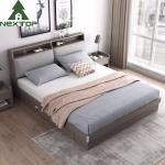 Wooden Frame Leather Headboard Bed With Nightstands Home Hotel Room Furniture