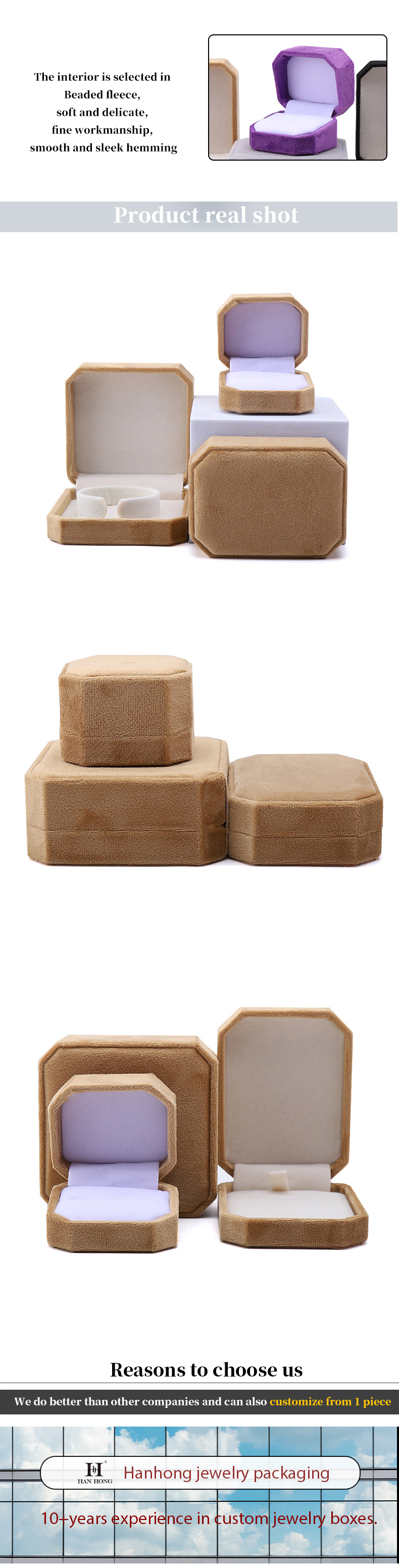 Eco-friendly Octagonal Shape Yellow Flannelette Jewelry Box for Necklace Bracelet Ring