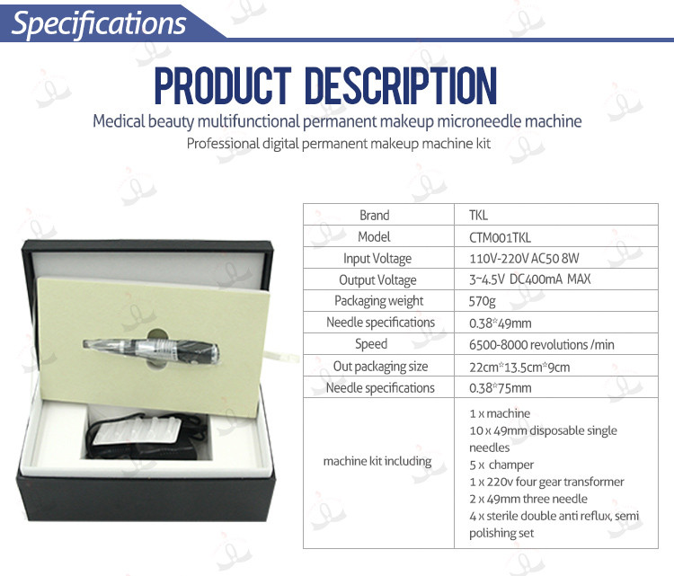 Easy Operated TKL Permanent Eyebrow Tattoo Machine Power DC 3~4.5V MAX 400mA