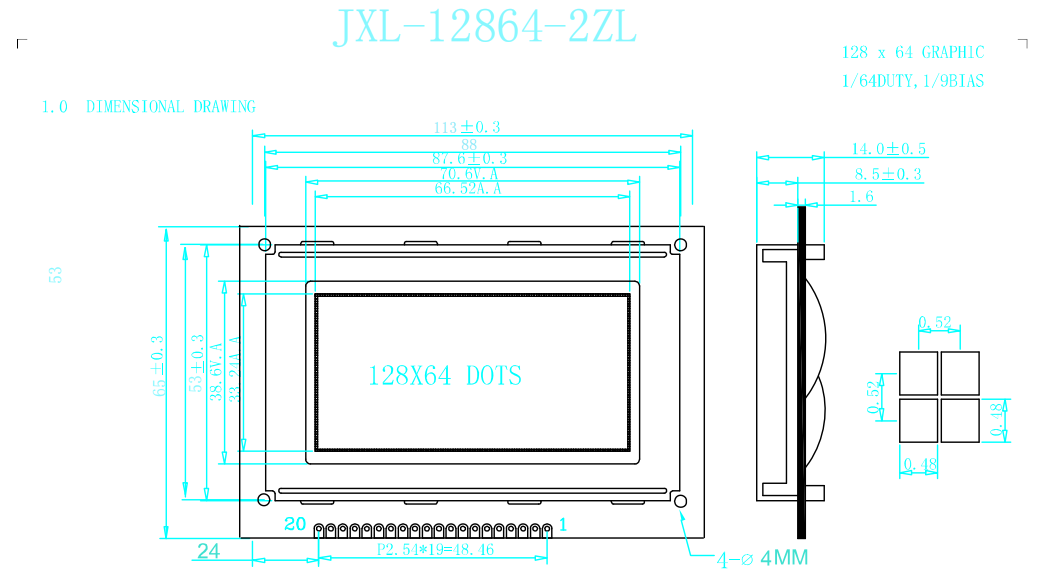 Factory Customize STN 12864 Green Led Backlight COB LCD Display Module