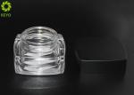 Clear Glass Cosmetic Cream Storage Jars Square Shape With Black Plastic Cap
