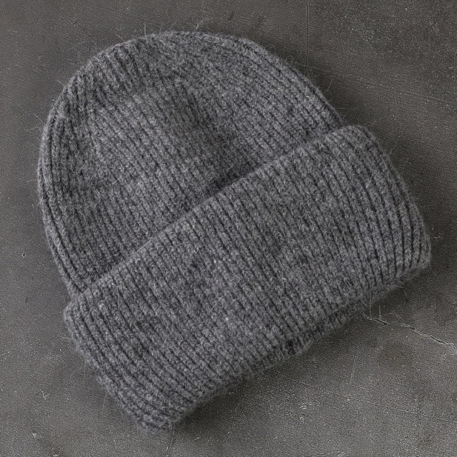58cm Real Rabbit Fur Knitted Hat Solid Warm Cashmere Wool Skullies Beanies
