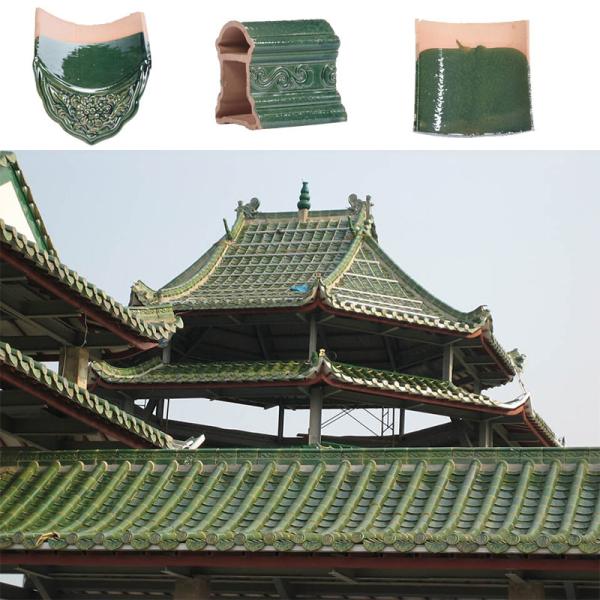 Chinese Glazed Ceramic Roof Tile 180*180mm Vibrant Green Glaze Weatherproof For