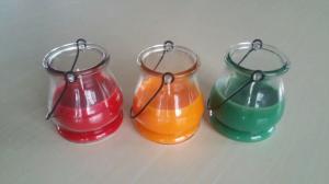 Wholesale soy/paraffin wax hand lantern glass decorative candle with 7 different colors from china suppliers