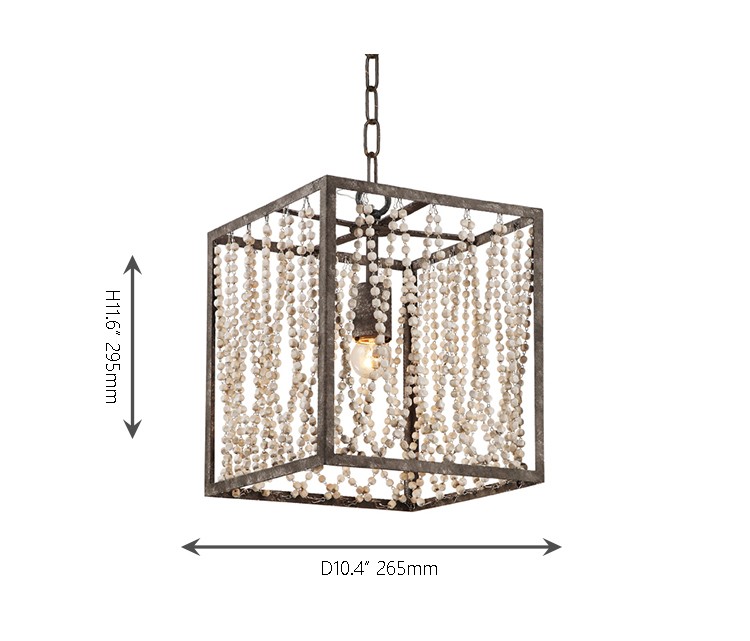 Rectangular metal chandelier with Wood Bead Chandelier (WH-CI-43)