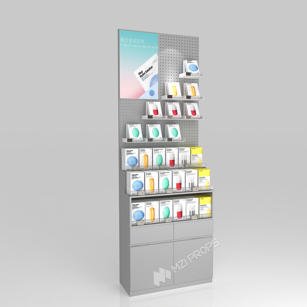 GDR01-BZ-07 Retail Display Column with Grey Melamine and LED Strip Lights for Modern Retail Stores