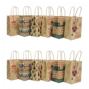 Wholesale Christmas Hang Tag Printed Kraft Paper Bags With Handles 60g/Pcs from china suppliers