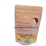 Zip lock kraft paper pouch bag, stand up kraft zipper bag for coconut milk