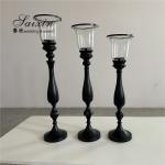 Saixin new design 3 pcs set black metal candle holder for wedding table
