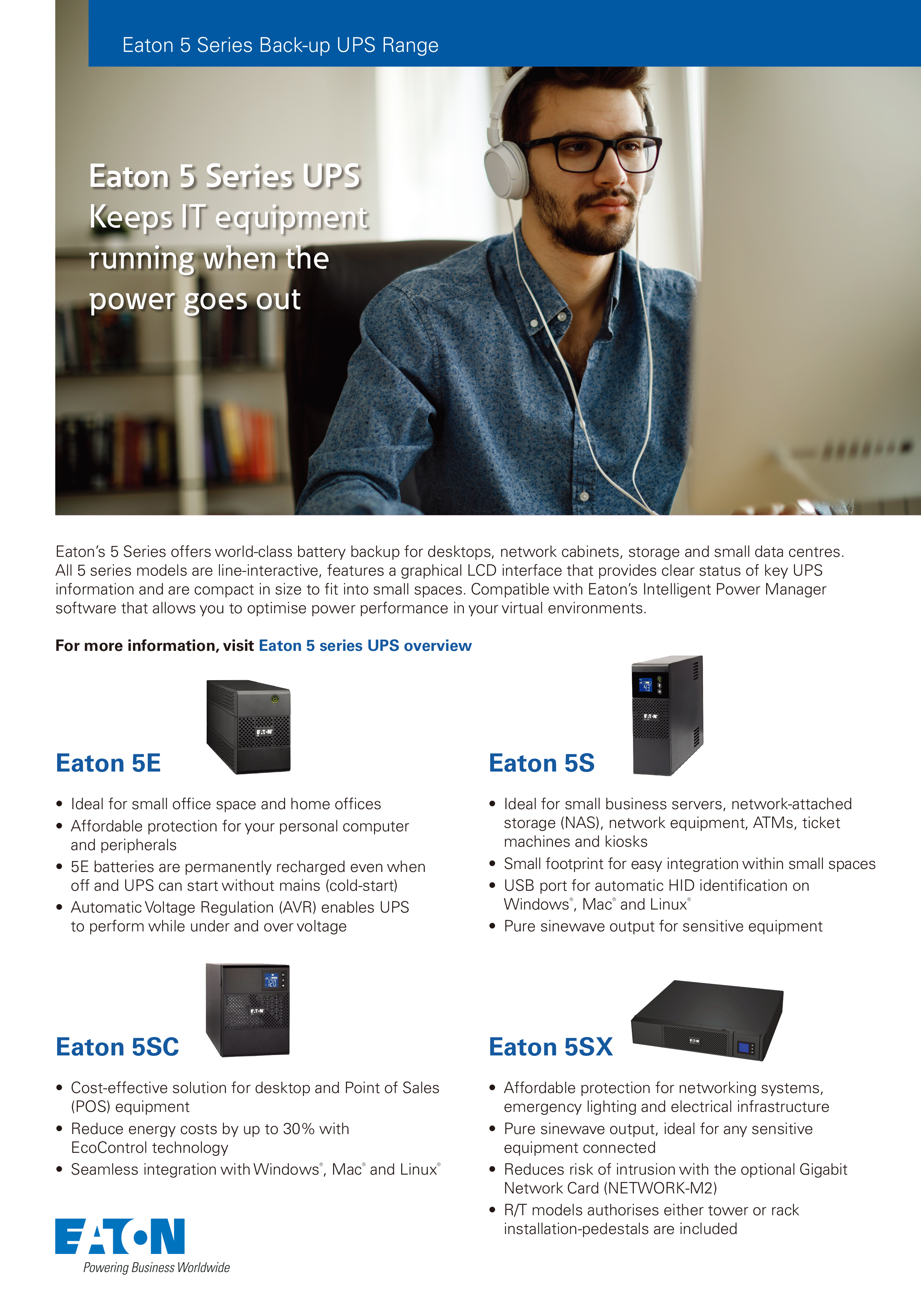 High Capacity Backup Eaton 5P 650W 850W 1150W 1550W Line-Interactive UPS for Computer