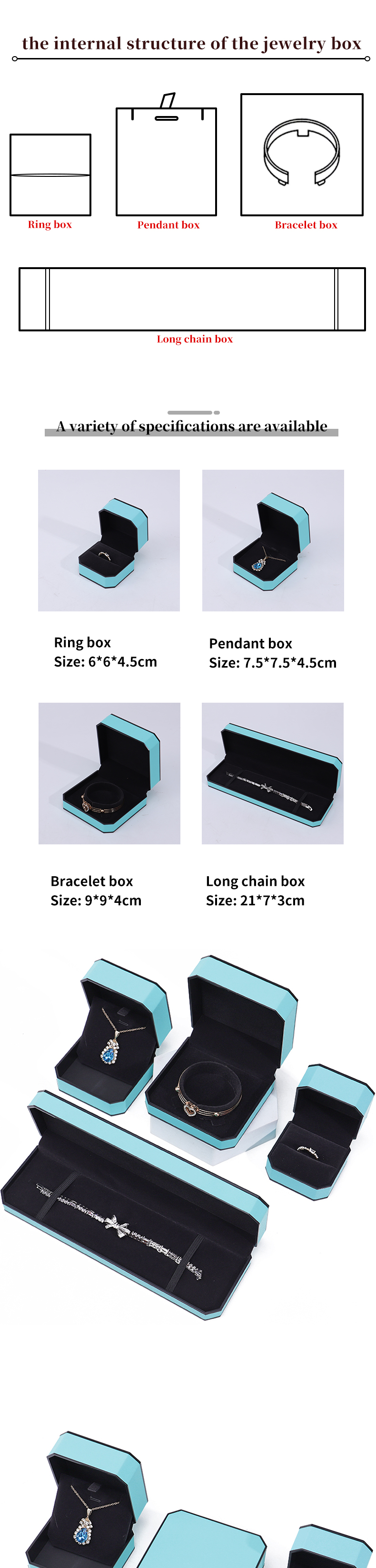 Cyan Sleek Octagonal Faux Leather Jewelry Box Package With Black Border Ornament