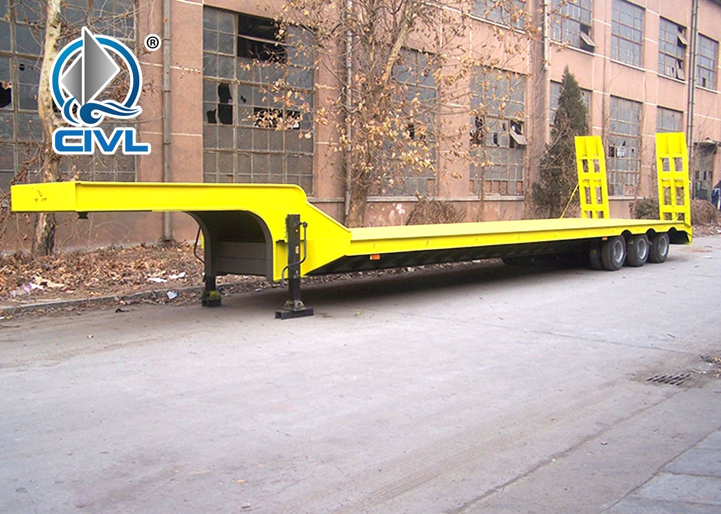 40-60 ton low flatbed semi-trailer hydraulic ladder for transporting construction machinery