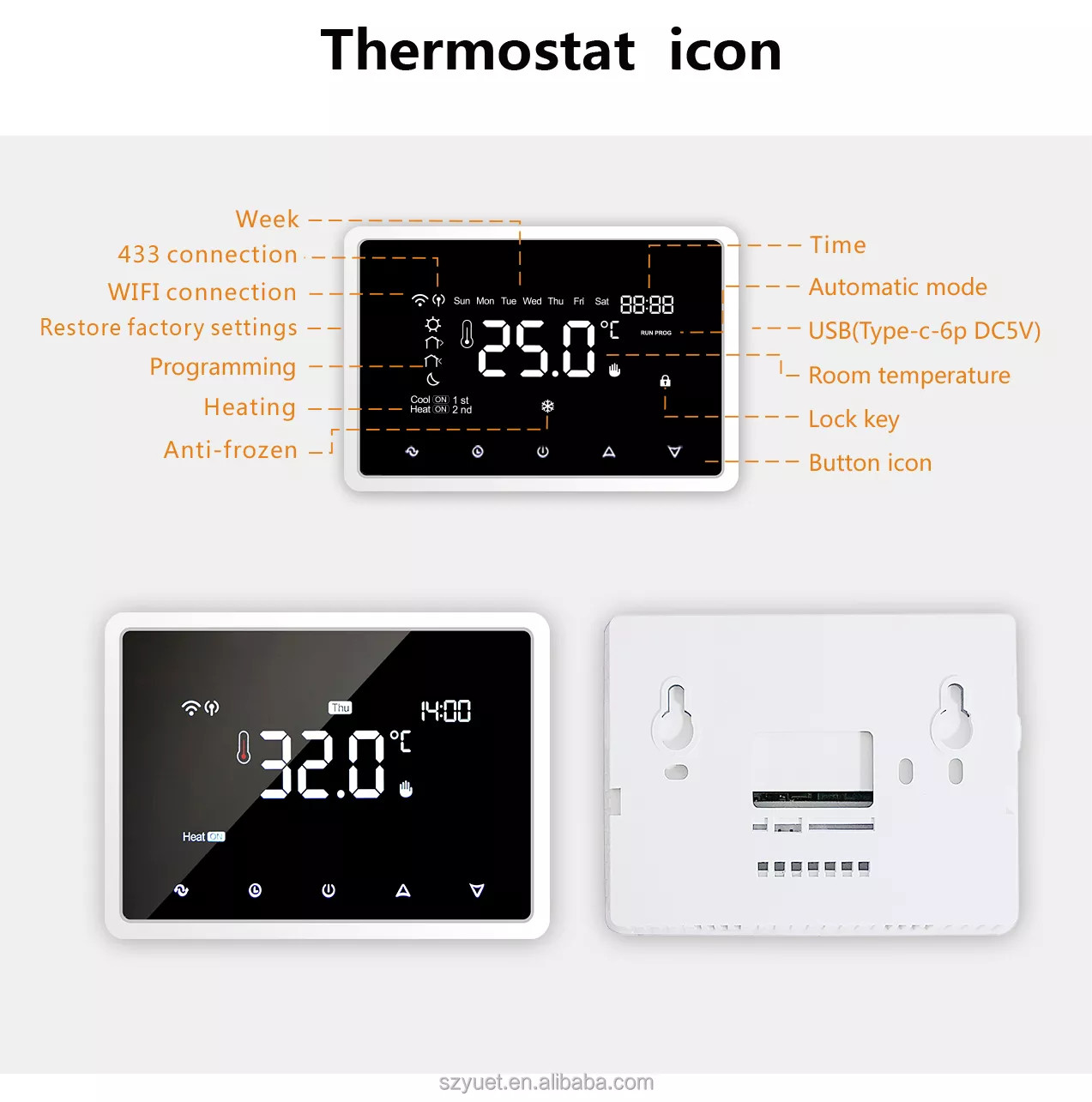 Smart Water Floor Heating Room Thermostat Touch Screen Lcd Display Gas Furnace
