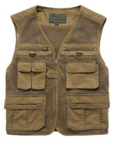 Net vest 034 in taslan fabric, fishing vest, olive green/khaki/white color, quick dry, S-3XL
