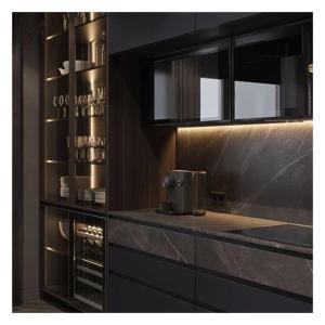 Wholesale High End Customised Glass Panel Dark Lacquered Plywood Kitchen Cabinets With Plywood Door from china suppliers