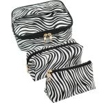 3 Pack Zebra Striped PU Leather Toiletry Travel Bag