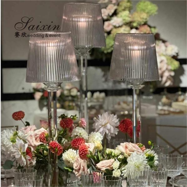 Hot selling chic wedding decoration 3 pcs set clear lamp shade stand candle