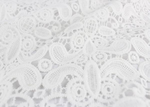 Embroidery White Stretch Lace Fabric , Water Soluble Guipure Lace Fabric For