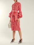 2018 Women Clothes Gathered Bell Sleeves Striped Midi Design Fashion Dresses For