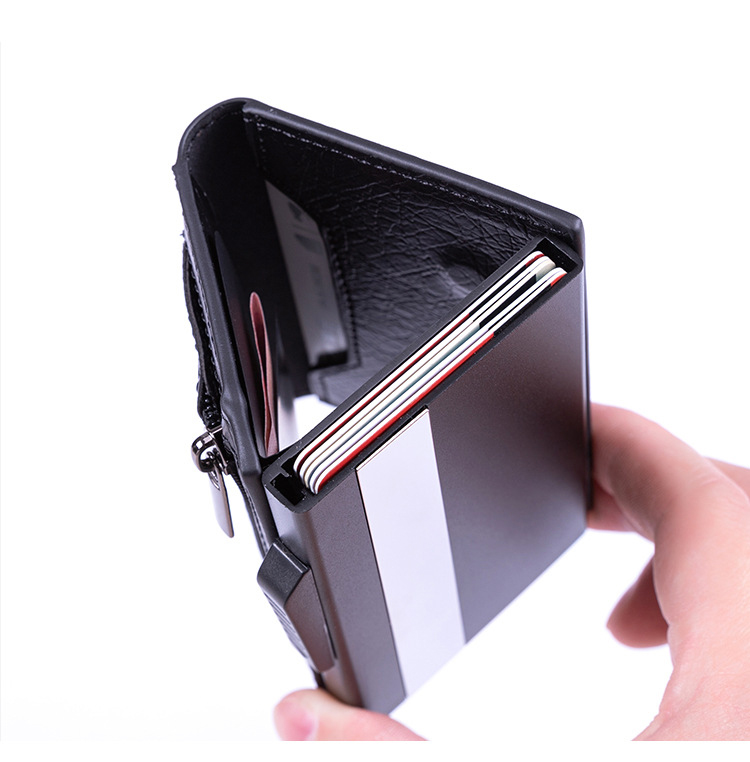 Men's Carbon Fiber Rfid Blocking Magnetic Card Holder Wallet with Fashion Coin Pocket
