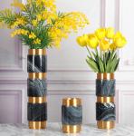 OEM Painting Decorative Flower Vase Gold Plated Cylinder With Marble