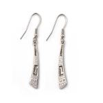 Retro Greek Key Curvy Silver Blue Fire Opal Dangle Earrings High Quality Jewelry