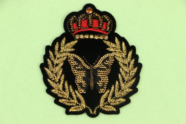 High Class Gold Silver Metallic Crown Patch With Rhinestone On Velveteen For