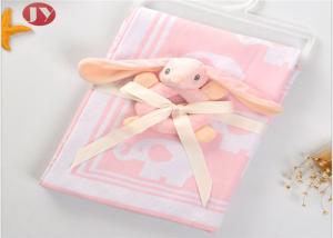 Wholesale Infant Swaddle Warm Baby Blanket 100% Cotton Knitted Soft Baby Jacquard With Animal Plush Hand Bell from china suppliers
