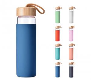 Wholesale 500ml Bpa Free Safe Borosilicate Glass Water Bottle With Bamboo Lid Silicone Sleeve from china suppliers
