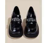 Fashion Black Flat Loafer Shoes With Heels Height 4CM