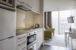 Fashion hotel style apartment usd laminate kitchen cabinets with Upholstered bed